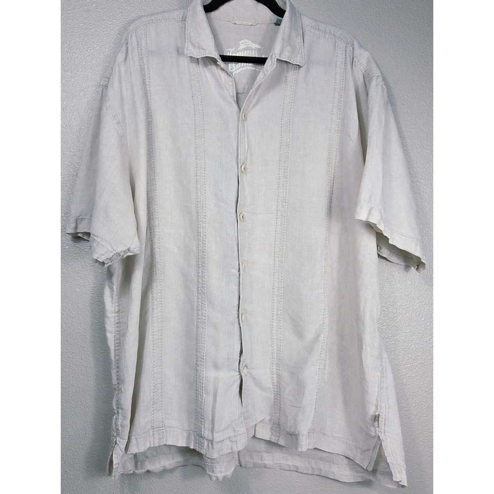 Tommy Bahama Linen Button Front Camp‎ Shirt Ivory Beige XXL
